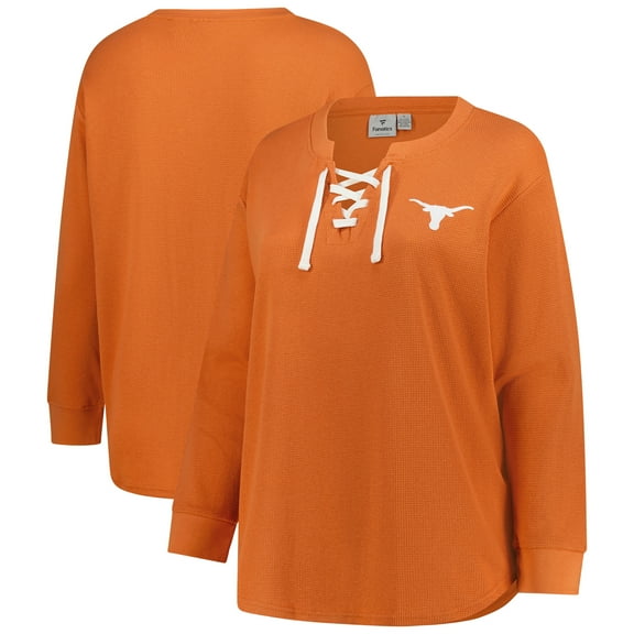 Women's Fanatics Burnt Orange Texas Longhorns Lace-Up Waffle Knit Plus Size Long Sleeve T-Shirt