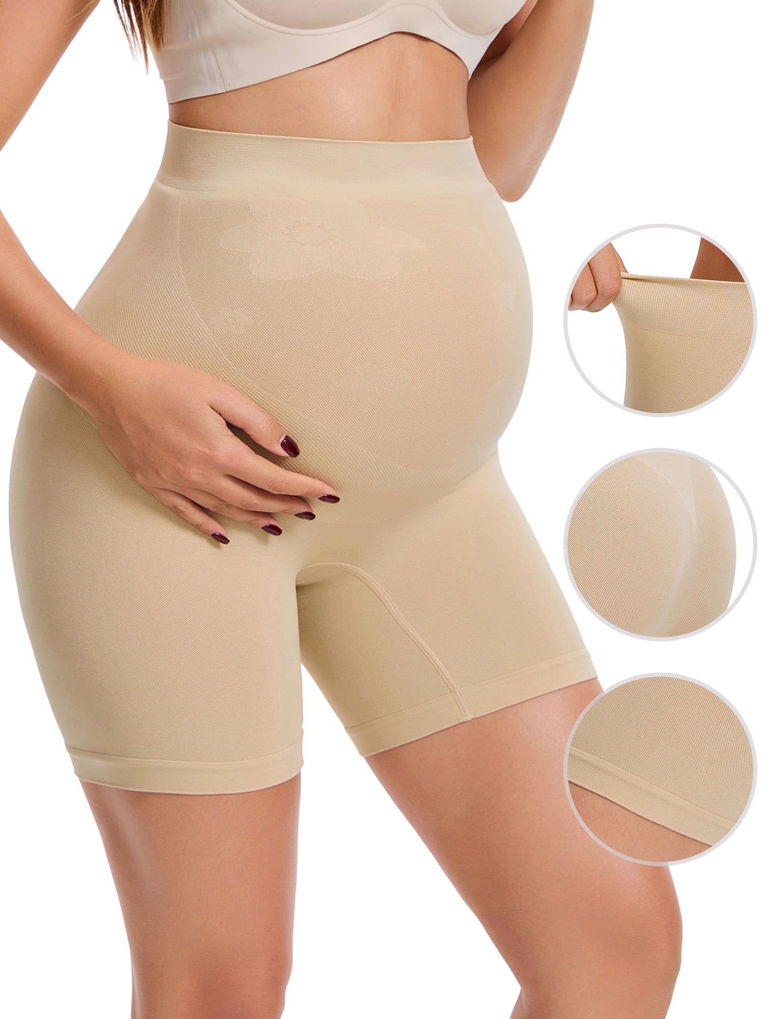 DARING DIVA Women's Maternity Seamless High Waist Belly Support Shorts L Beige