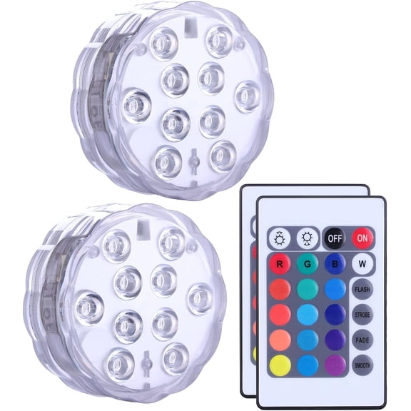 Submersible LED Lights Remote Control, RGB Multi Color Changing Waterproof Light for Pool, Vase Base, Spa, Aquarium, Pond, Hot Tub, Decoration, Party, 2-Pack