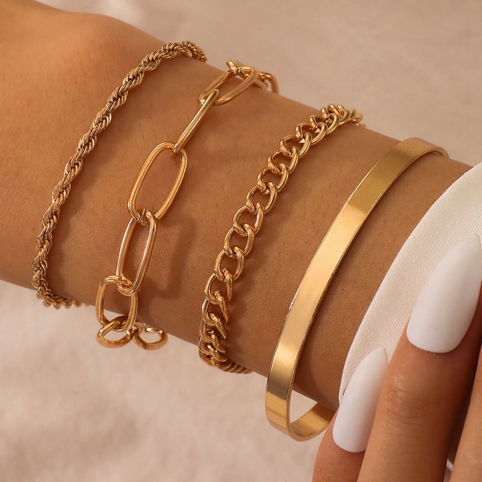 Gilded Chain Bracelets Set of Three in Gold | Uncommon James