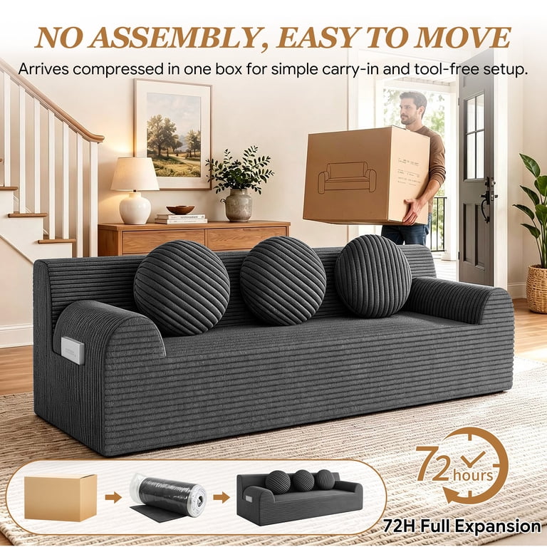 UHOMEPRO 71" 3-Seater Cloud Couch, Deep Seat Gray photo 5