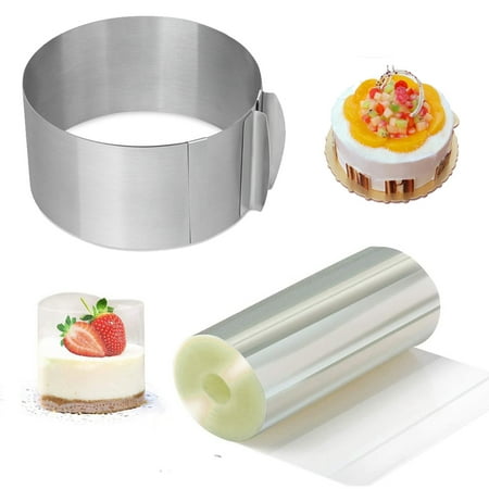 

6-12 Inch Adjustable Cake Mold Mousse Ring and Cake Collar Heavy Duty Stainless Steel Cake Mold and Acetate Roll