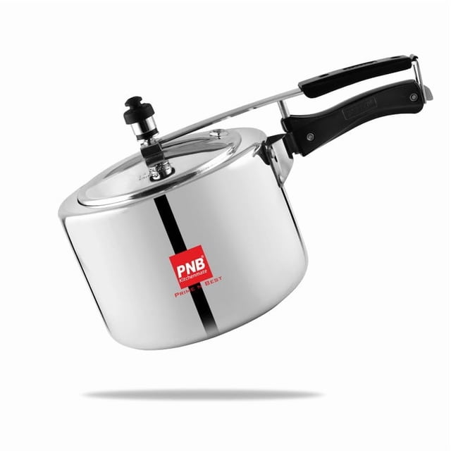 Kitchenmate Eco Aluminium Pressure Cooker With Inner Lid - 1.5 Liters, Silver, 3.25mm Thickness | Heavy Gauge Induction Base Cooker With Glossy Finish - Durable, Heat Resistant
