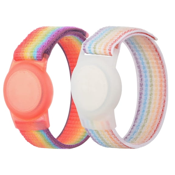 Kids Wristband Compatible with Apple AirTag, Protective Case for Air Tag GPS Tracker Holder with Nylon Bracelet, Adjustable Anti Lost Watch Band for Toddler Child Elder(Rainbow)
