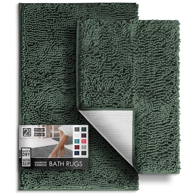 Juego de alfombras de baño de chenilla Hearth & Harbor, color verde Hunter
