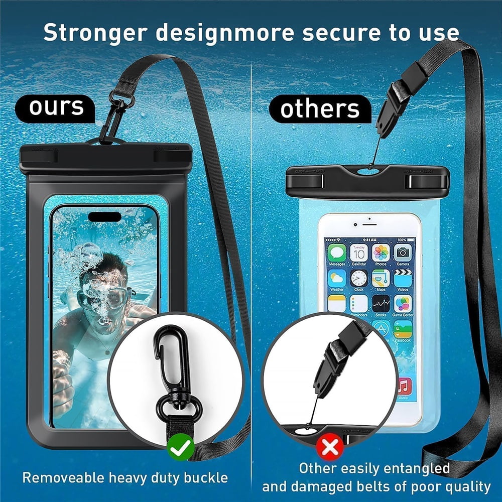 Waterproof Case Compatible with iPhone 14 Pro Max/13/12/11/XR/X/SE/8/7, Galaxy S22/S21 Google up to 6.7" IPX8 Dry Bag Vacation Essentials (Black-4 Pack)