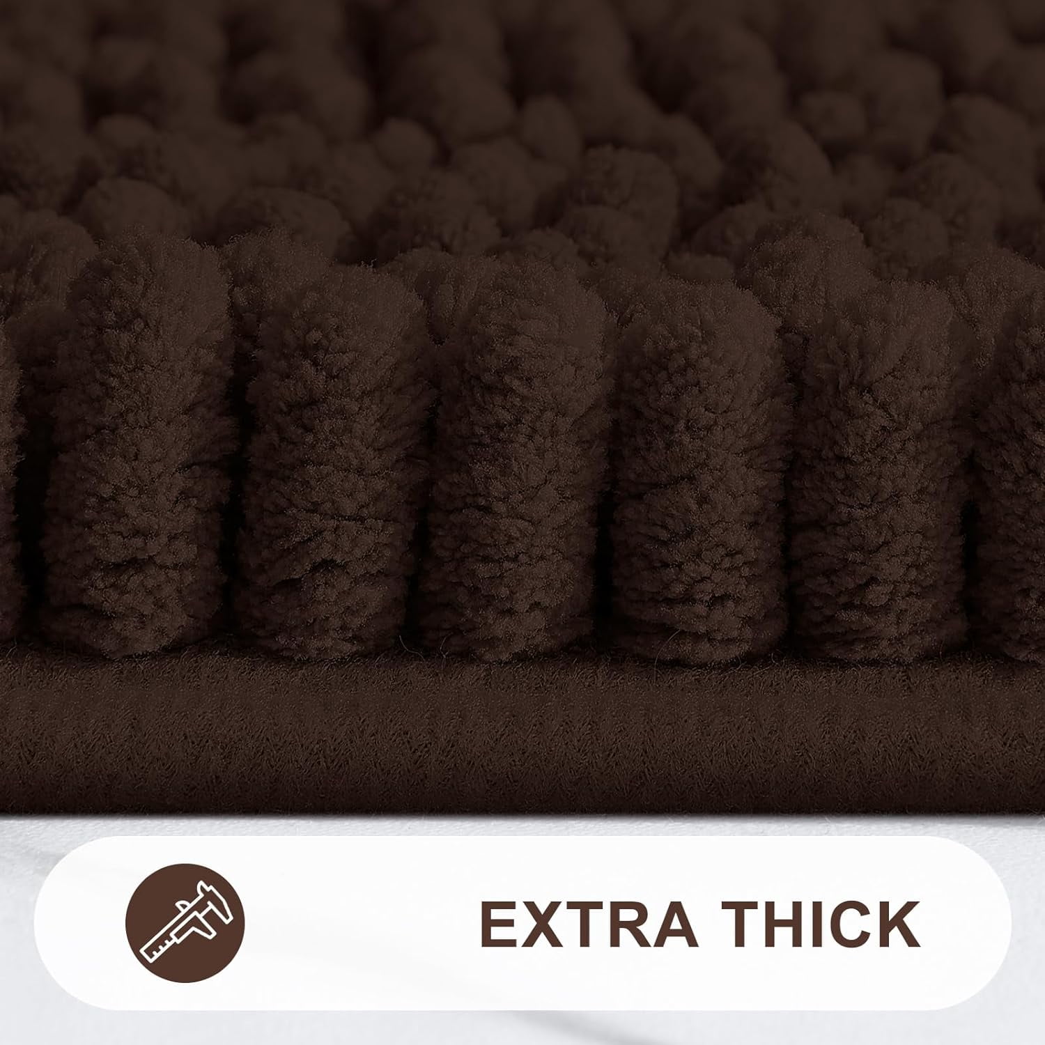 Chenille Striped Bathroom Rugs 24x16, Extra Thick and Absorbent Bath Rugs, Non-Slip Soft Plush Shaggy Bath Carpet, Machine Wash Dry, Bath Mats for Bathroom, Brown