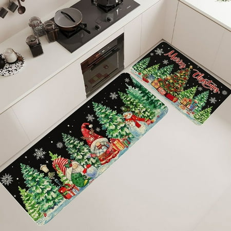 

2-Piece Christmas Rug Set - Non-Slip Kitchen Mats with Santa and Tree Design Christmas Kitchen Rugs And Mats For Floor Non-Slip Backing Mat