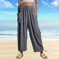 thumbnail image 2 of Beugl Linen Pants Women, 2024 Womens Casual Wide Leg Linen Pants Loose Lightweigt Beach Palazzo Pants, Wide Leg Pants Woman, Capri Pants for Women Grey S, 2 of 4