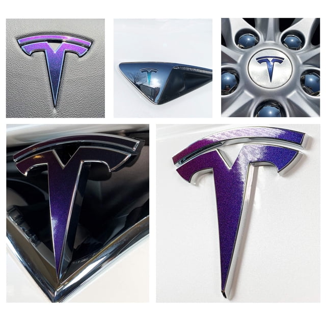 Logo Decal Wrap for Tesla Model S, Facelift, 14-pc Set (Gloss Flip Deep Space - Blue/Purple)