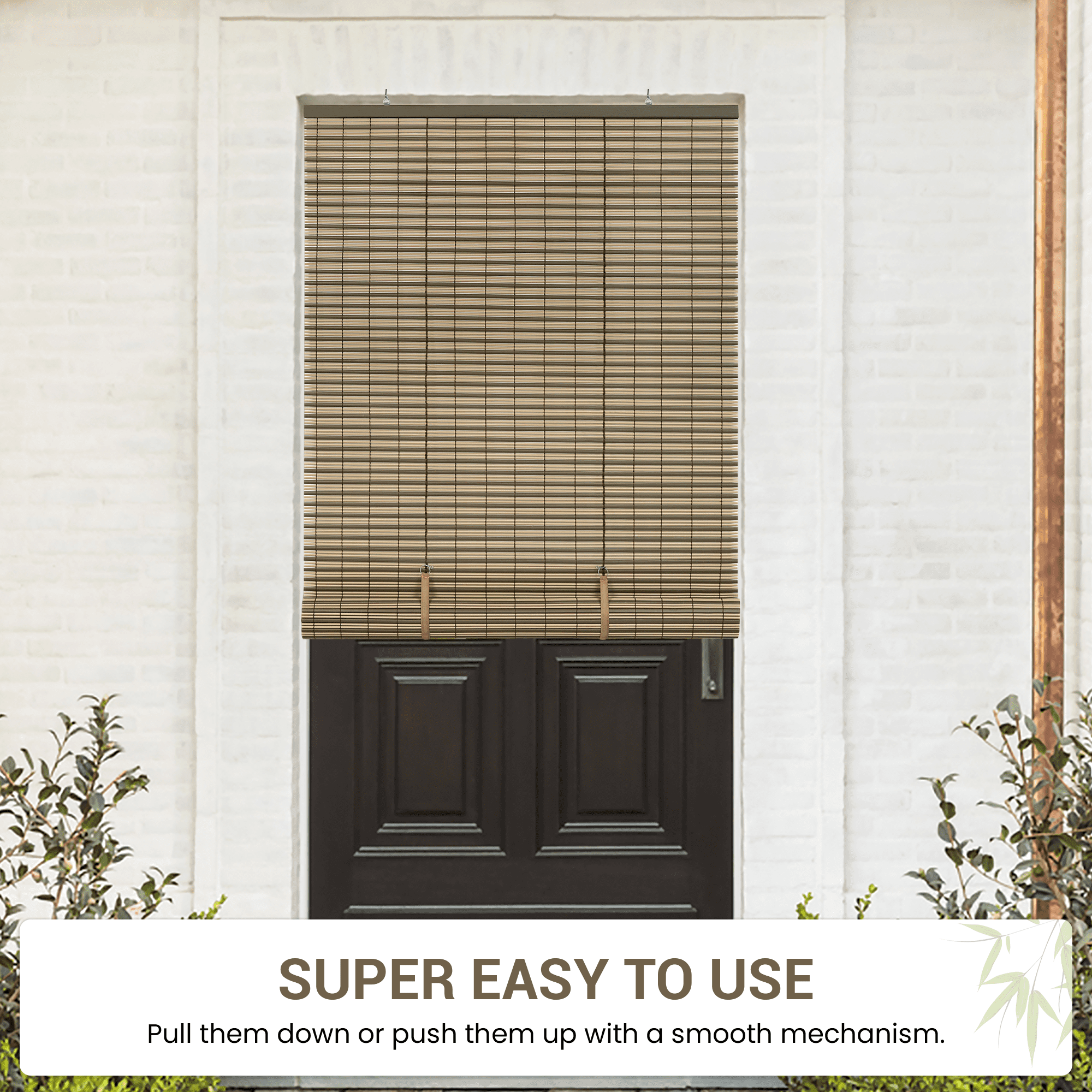 PowerSellerUSA Oval Cordless Blinds, Roll-Up Roller Shades for Windows and Doors, Light Filtering and Shades Privacy Window Treatment for Home - 48" (Width) x 72" (Length) Brown