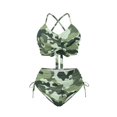 thumbnail image 4 of Xoenoiee Green Camo Print Women's Bikini Set String Brazillian Two Piece Swimsuit V Neck Bikini Bathing Suit with Removable Pad, Size S, 4 of 7