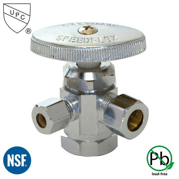 Thrifco 4405591 1/2 Inch FIP x 3/8 Inch Comp x 1/4 Inch Comp Multi Turn Brass Angle Stop Valve (Lead Free)
