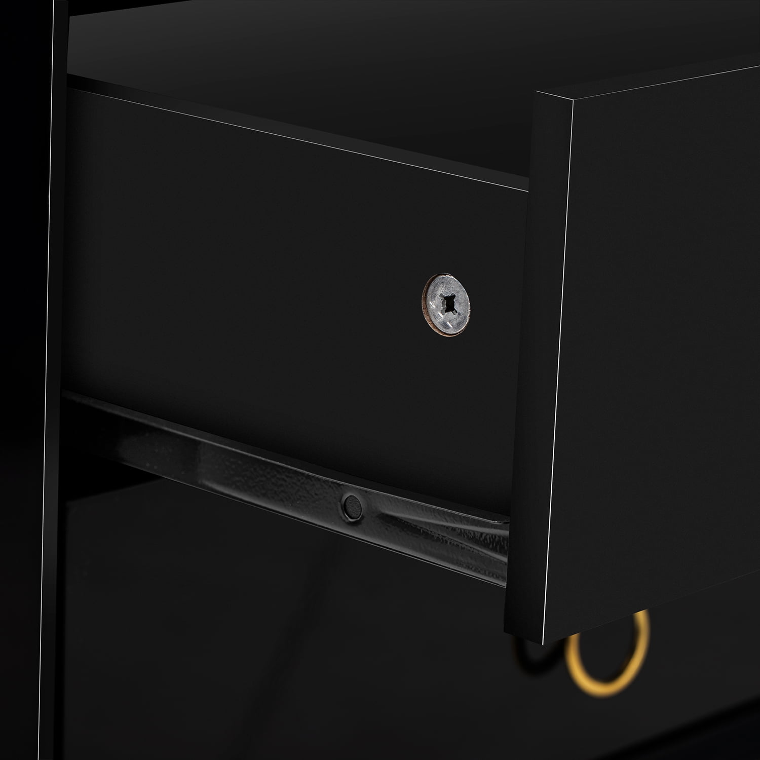 Kepooman Nightstand with 2 Drawers & Golden Handle, Storage Bedside Table, Black Kepooman Nightstand with 2 Drawers & Golden Handle, Storage Bedside Table, Black