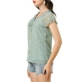 thumbnail image 4 of DARING DIVA Women's Ruffle V Neck Cap Sleeve Chiffon Floral Blouse Top M Light Blue, 4 of 6