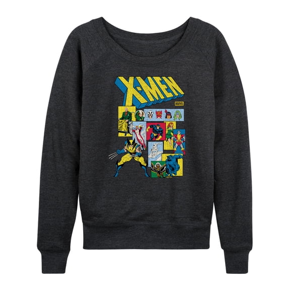 X-Men - Comic Panels Lightweight French Terry Wide Neck Long Sleeve Graphic Shirt