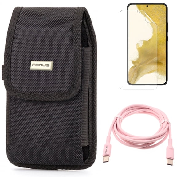 For Samsung Galaxy S21 (6.2") - Holster Swivel Case Belt Clip   Anti-Glare TPU Film Matte Screen Protector   PD Fast Charger USB-C to Type-C Pink 6ft Long Cable