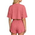 thumbnail image 4 of LEKWK Workout Sets for Women Short Sleeve Crewneck Crop Tops and Elastic Waist Shorts Loose Fit Solid Summer Fashion Athletic Running Gym Outfits, 4 of 6