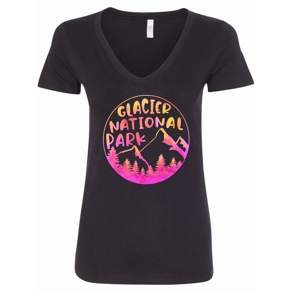 Inktastic Glacier National Park Montana Pink Mountains Women's V-Neck T-Shirt