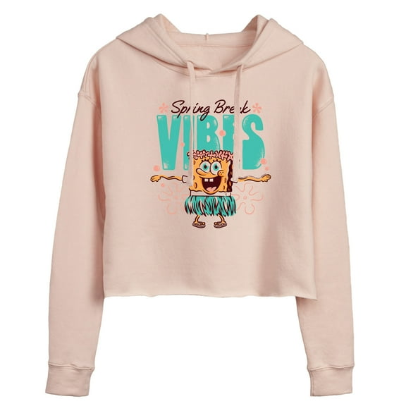 SpongeBob SquarePants - Spring Break Vibes - Juniors Cropped Pullover Hoodie