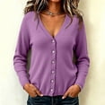thumbnail image 2 of Domzest Womens Lightweight Cardigan V Neck Button Down Long Sleeve Knit Sweater Fall Casual Soft Basic Knit Cardigan Sweater Purple S, 2 of 5