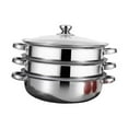 thumbnail image 2 of Juego de vaporera de acero inoxidable de 3 niveles con asa para cocinar al alimentos, verduras, albóndigas, salsas y carne., 2 of 9