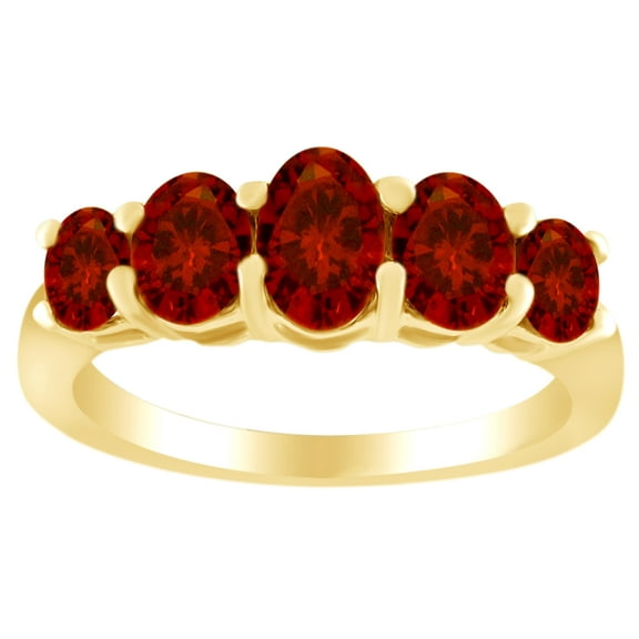 AFFY 1.82 Ct Oval Shape Simulated Garnet Five Stone Ring in 14k Yellow Gold Over Sterling SilverRing Size - 11