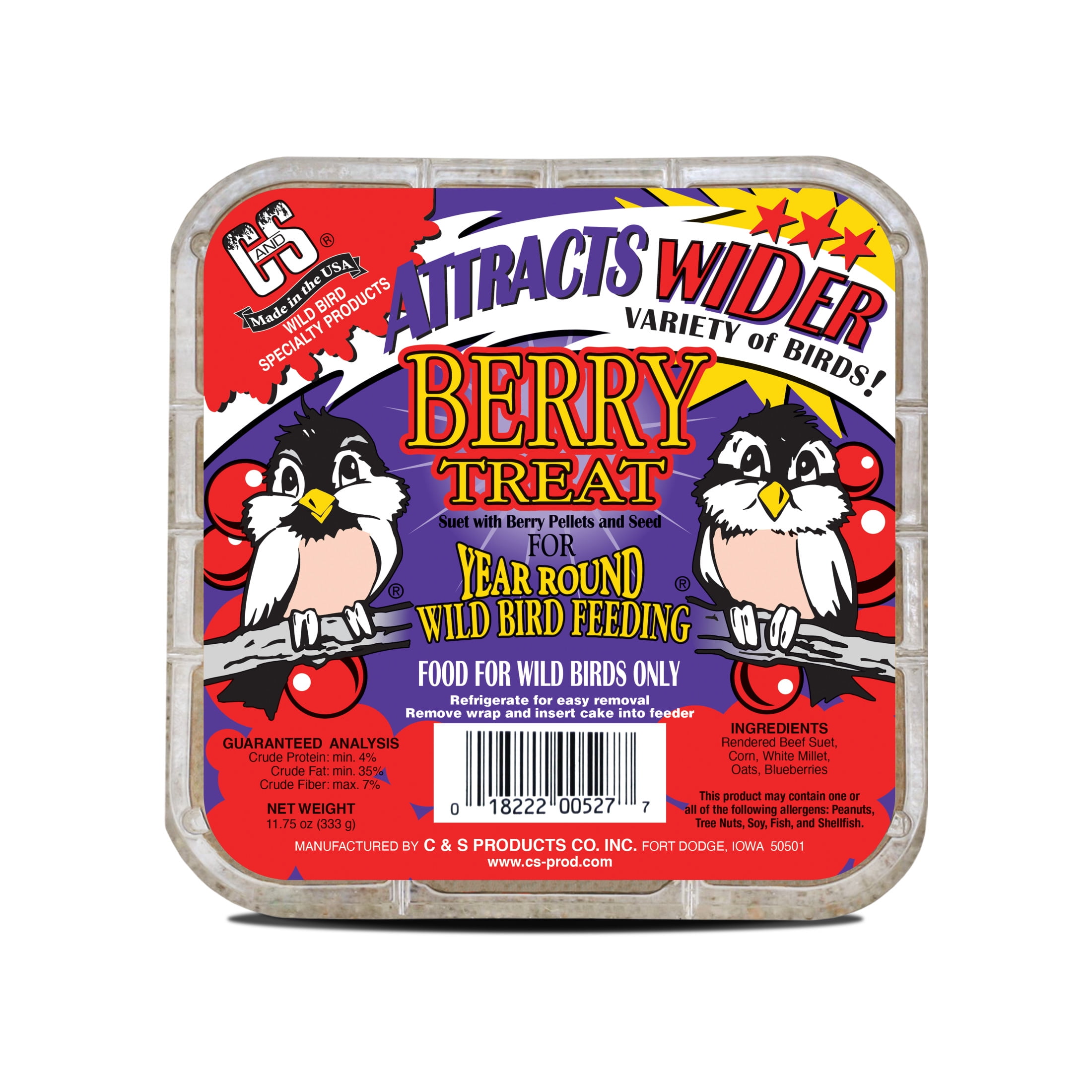 (4 pack) C&S Berry Suet Treat, for Wild Birds, 11.75 Ounces