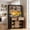 Brown, variant on Farmhouse Kitchen Pantry Cabinet with Charging Station, Water Ripple Design, Countertop, Drawers & Adjustable Shelves, Large Storage Hutch for Dining Room, White