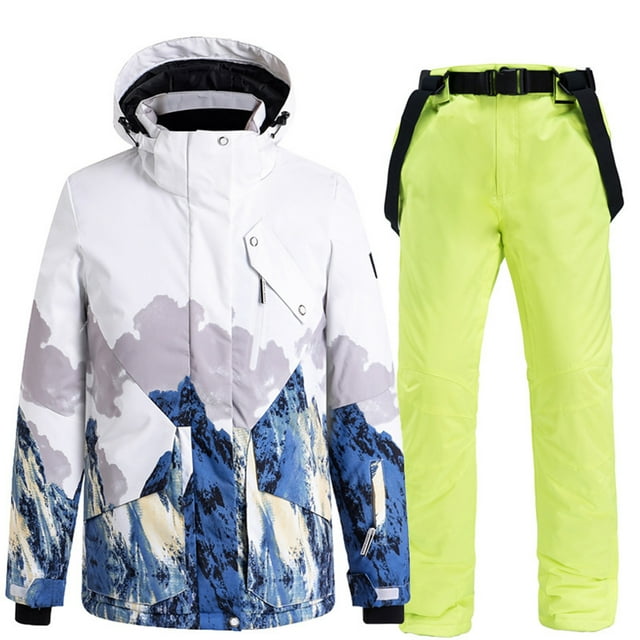 Women's Winter Windproof Thickened Printed Hooded Ski Suit Set Long Sleeve Hooded Set