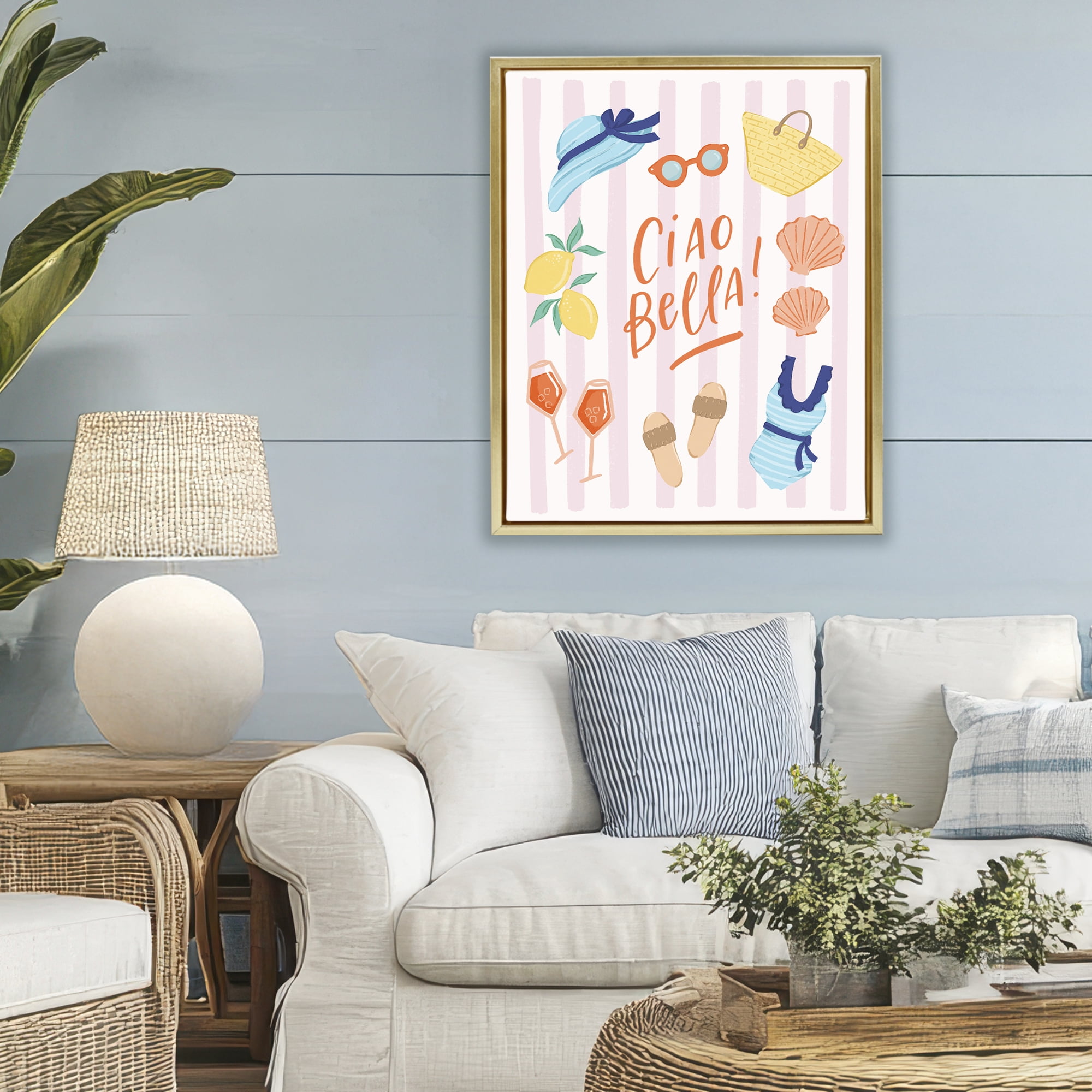 Stupell Industries Summer Ciao Bella Gold Framed Floater Canvas Wall Art, design by Sandra Picco