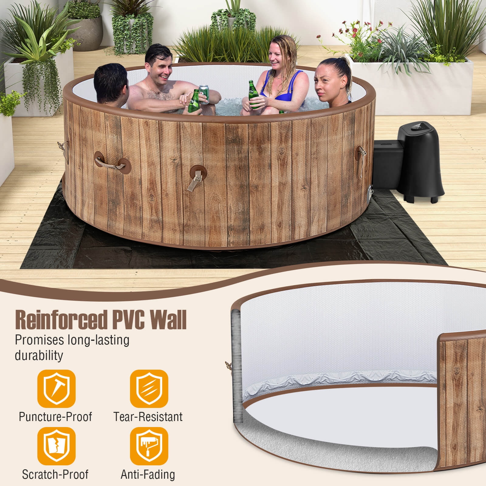 Costway 72" Inflatable Hot Tub SPA with 120 Air Jets Electric Heater Pump Manual Air Pump