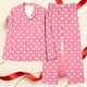 thumbnail image 4 of Pijama informal de manga larga con estampado para mujer, traje de pijama con solapa holgada y bolsillo con botones, top y pantalones de poliéster., 4 of 7