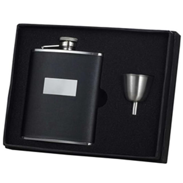 Visol VSET16-1188 Ontario Black Leather 6 oz Flask Gift Set