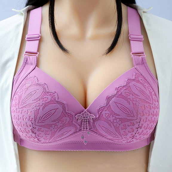 Delliss Wireless Bras for Women Embroidered Back Button Massage Bead Lace Thin, Breathable, Comfortable Large, No Steel Rim Underwear Bra daily Bra
