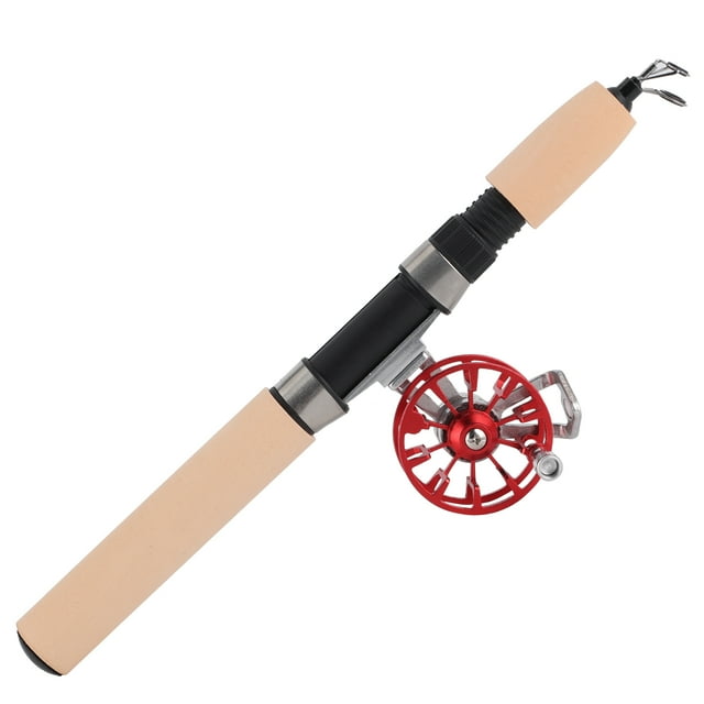 Cañas De Pescar En Hielo, Caña De Pescar Telescópica De Metal EVA De Carbono Mini Bolsillo Para Festivales Regalo Para Mar Agua Salada Agua Dulce Para Pesca Con Mosca En Hielo ANGGREK Rojo