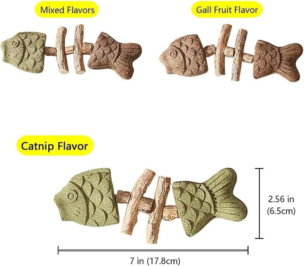 Natural Fishbone Cat Dental Toy, - Fix Your Cat’s Dental Health,, Interactive Kitten Chew Playthings, Pets Cat Chew Stick Toys, for Cats Teeth Cleaning (3PCS)