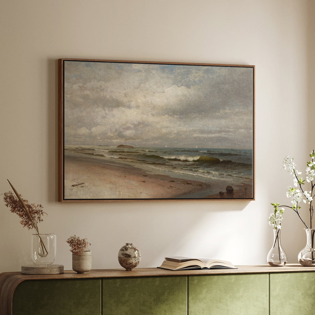 Vintage Landscape-MV By Wexford Home Framed in Walnut Wood Gallery Wrapped Canvas 25 in. x 37 in.