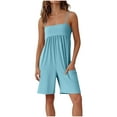 thumbnail image 3 of QATAINLAV Casual Rompers for Women Summer Loose Sleeveless Short Overalls Solid Color Spaghetti Strap Onesie Shorts with Pockets Light Blue XL, 3 of 7