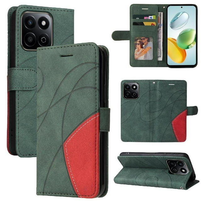 GANGXUN Flip Case for Honor X7C 4G – Leather Wallet Cover with Card Slots, Kickstand & Color Stitching Protective Folio