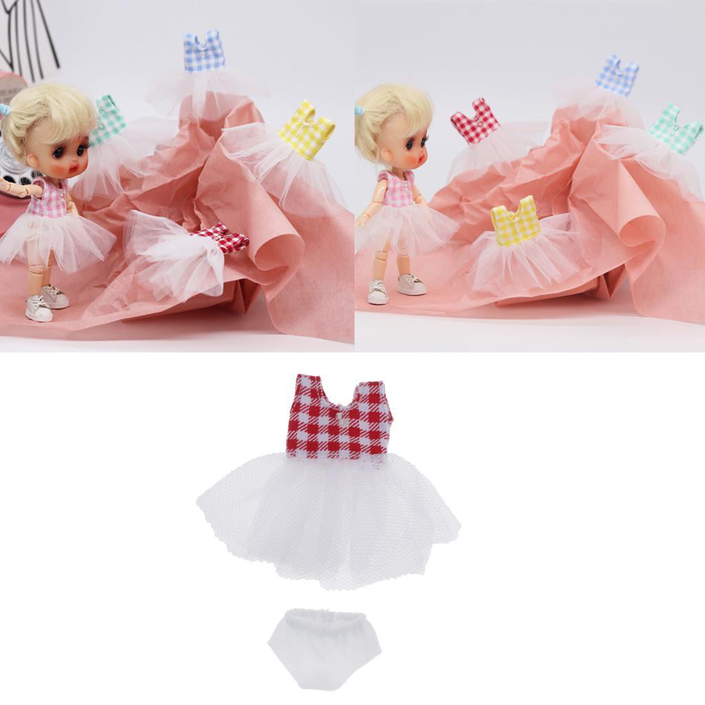 Pink Handmade Sleeveless Tulle Dress & Briefs Doll Costume Supplies for Obitsu 11 Body and Other 1/12 Scale 4 inch Dolls