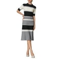 thumbnail image 1 of INSPIRAR CHIC Vestidos de Punto de Rayas para Mujer, Manga Corta, Vestido de Suéter Midi Ribeteado, Gris, 1 of 4