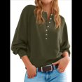thumbnail image 2 of Suéter de Cuello Redondo con Botones para Mujer, Camisetas Henley de Larga de Otoño, Tops de Punto Holgados A Verde XL, 2 of 8