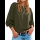 thumbnail image 2 of Suéter de Cuello Redondo con Botones para Mujer, Camisetas Henley de Larga de Otoño, Tops de Punto Holgados A Verde XL, 2 of 8