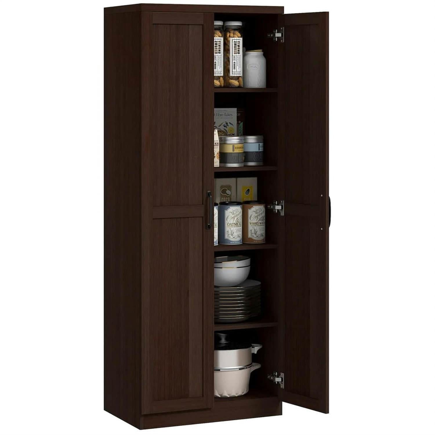 Demi Bonn 62" Large 2-Door Pantry Cabinet, Freestanding Storage Unit with 2 Adjustable Shelves for Dining Room, Spacious Kitchen Organization, Brown