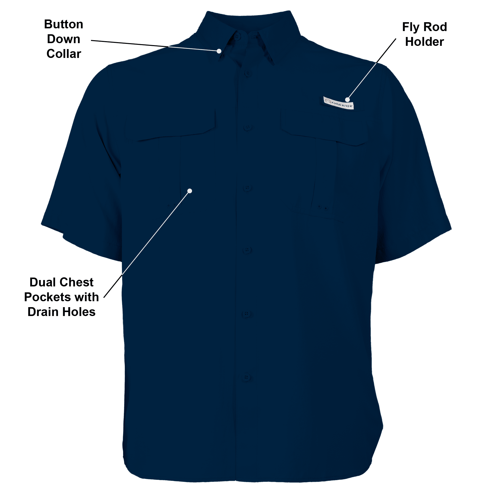 Kings River Men's Short Sleeve Fishing Guide Shirt, Estate Blue, Size 3XL