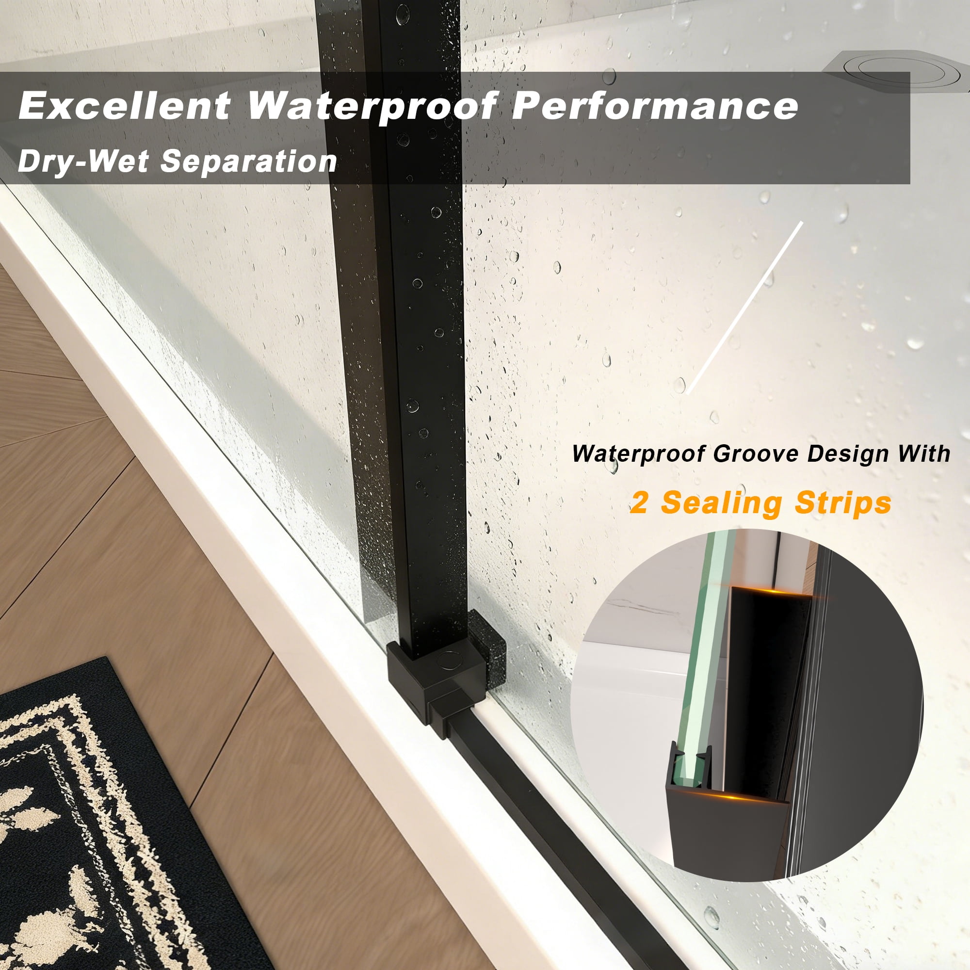 Leumius Single Sliding Shower Door,44"-48" W × 72" H Frameless Glass Shower Door with 1/4" Clear Tempered Glass & Stainless Steel Handle,Matte Black