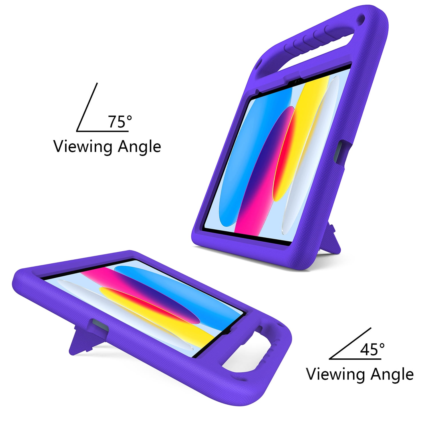 ELEHOLD for iPad 10th Generation 10.9" 2022 Rugged Case Kids Friendly EVA Full Body Protective Handle Grip Pencil Holder Kickstand Shockproof Kids Case for iPad 10th,Purple