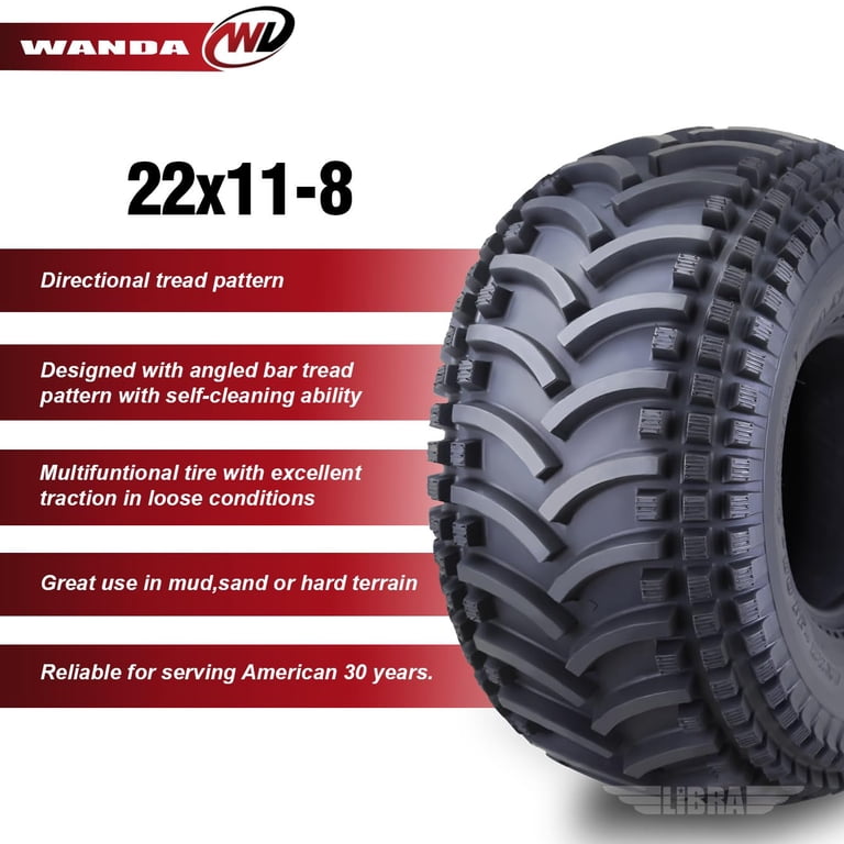 WANDA 2 New ATV Tires 22X11-8 4PR Off-Road Mud Sand Hard Terrain