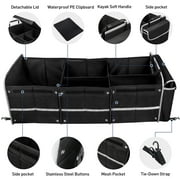 Cshidworld Car Trunk Storage Organizer, 4 in 1 Multi Compartment Collapsible Trunk Storage Box with Leakproof Insulated Cooler Bag for Car Truck SUV